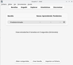Captura de pantalla da interface principal de Anki