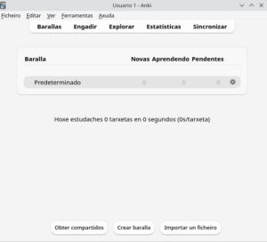 Captura de pantalla da sección Barallas en Anki