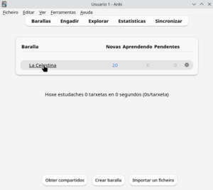 Captura de pantalla coa baralla 'La Celestina' seleccionada