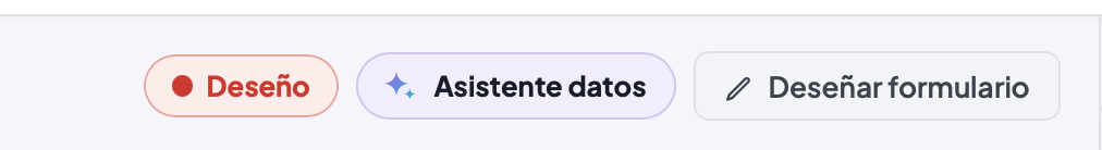 Botóns da barra superior: Deseño, Asistente datos e Deseñar formulario