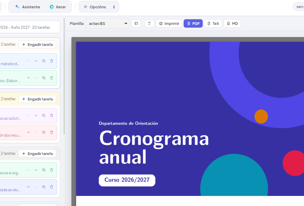Interface do Lua com o cronograma anual de um departamento