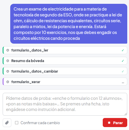 O asistente de datos de LĂșa enchendo o formulario a partir do prompt